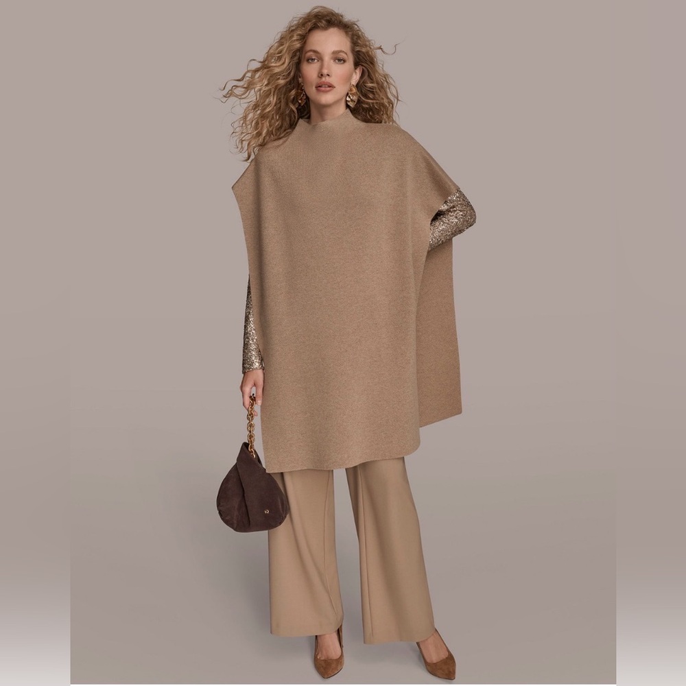 Donna Karan Women's Mock Neck Oversized Poncho Tunic Coat. L/XL. Nolita Heather